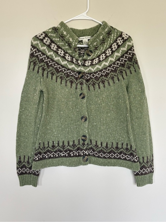 Cambridge Dry Goods Sweaters - Cambridge Dry Goods Nordic Fair Isle Cardigan Sweater Green Wool Blend Sz M